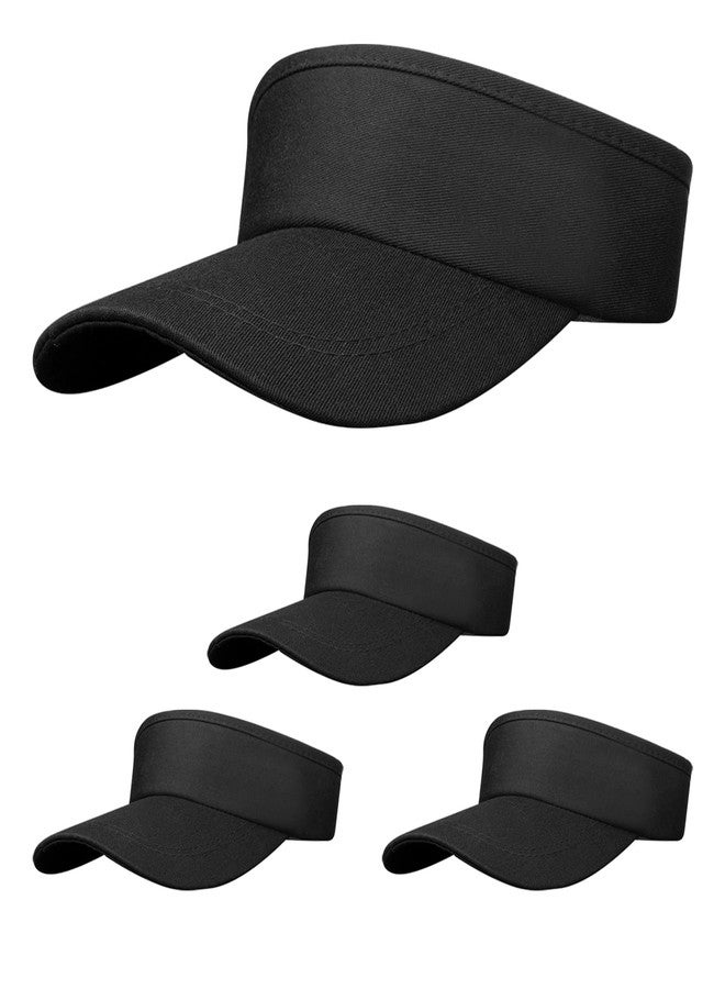 DASSNANE 4 PCS Black Adjustable Sport Sun Visor Hats for Women and Men,Empty Top Hat Bulk Solid Color Blank for Beach, Tennis Baseball,Golf Cap for Summer Outdoor Anti Ultraviolet - Image 1